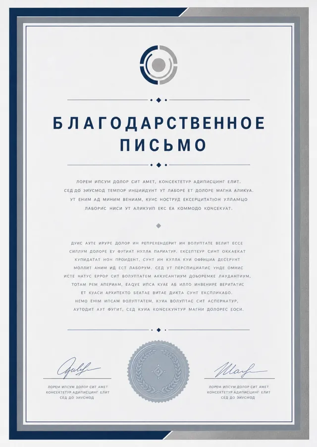 Шаблон благодарственного письма в серо-синем оформлении